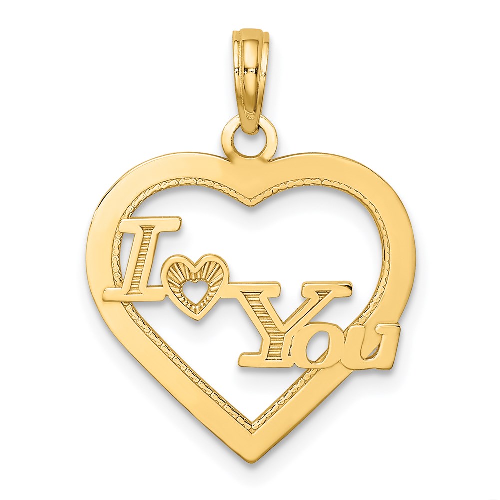 14k I HEART YOU in Heart Frame Charm - Product Photo