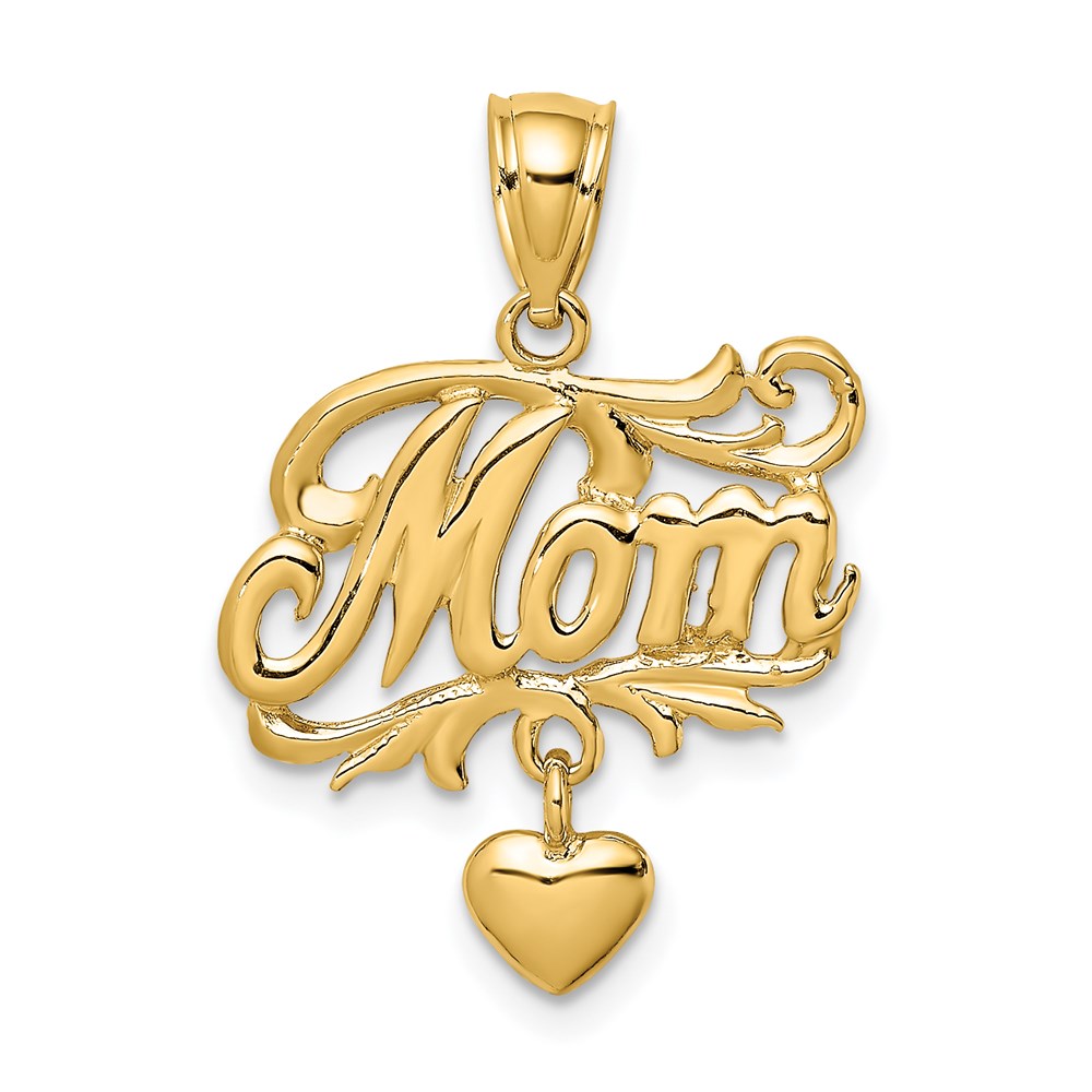 14k MOM w/ Dangling Heart Charm - Product Photo