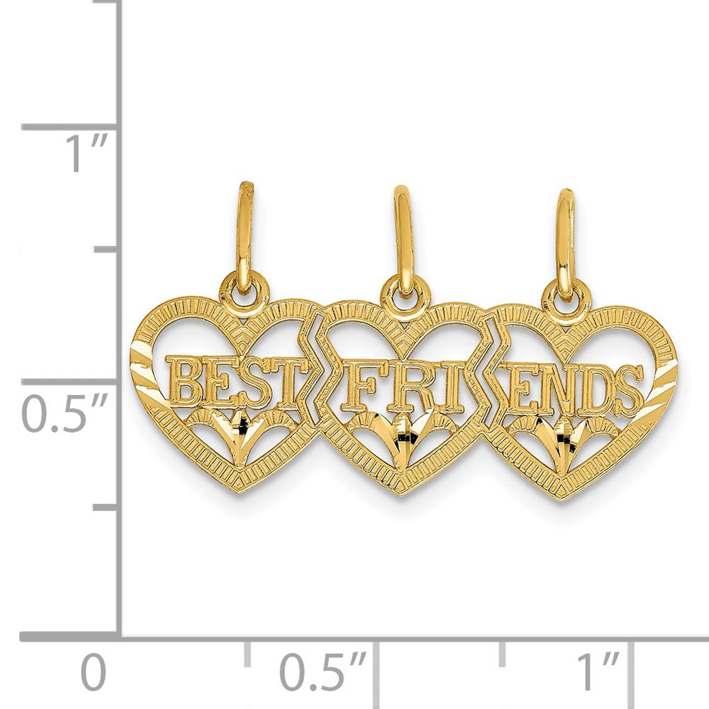 14k Triple Heart Diamond-cut BEST FRIENDS Break-apart Pendant - Product Photo