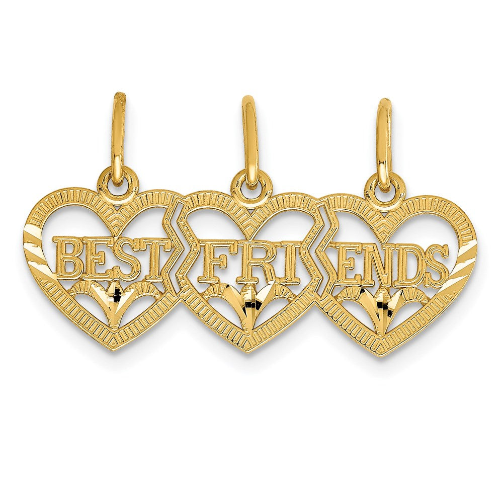 14k Triple Heart Diamond-cut BEST FRIENDS Break-apart Pendant - Product Photo