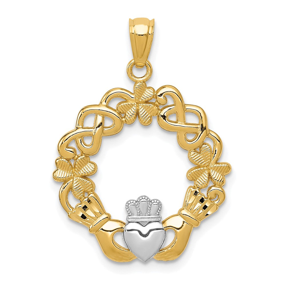 14k Rhodium Claddagh Pendant - Product Photo