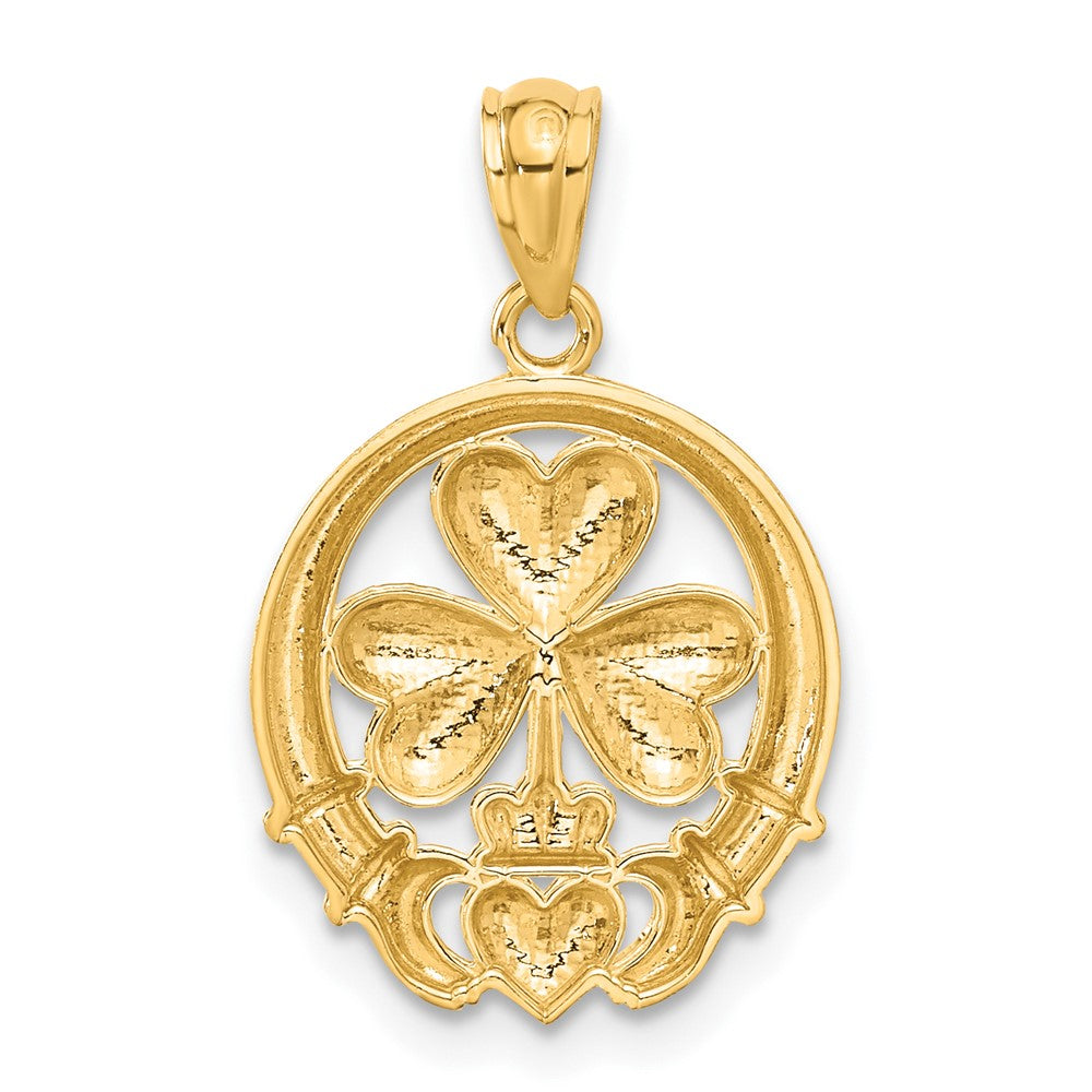 14k Rhodium-plated Shamrock and Claddagh Pendant - Product Photo
