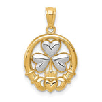 14k Rhodium-plated Shamrock and Claddagh Pendant - Product Photo