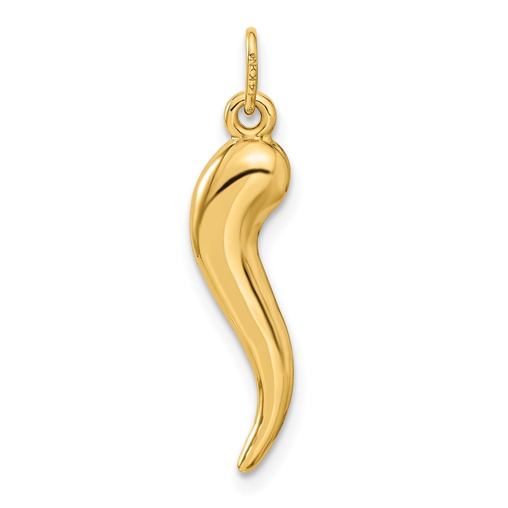 14K Yellow Gold 3D Italian Horn Charm - Product Photo