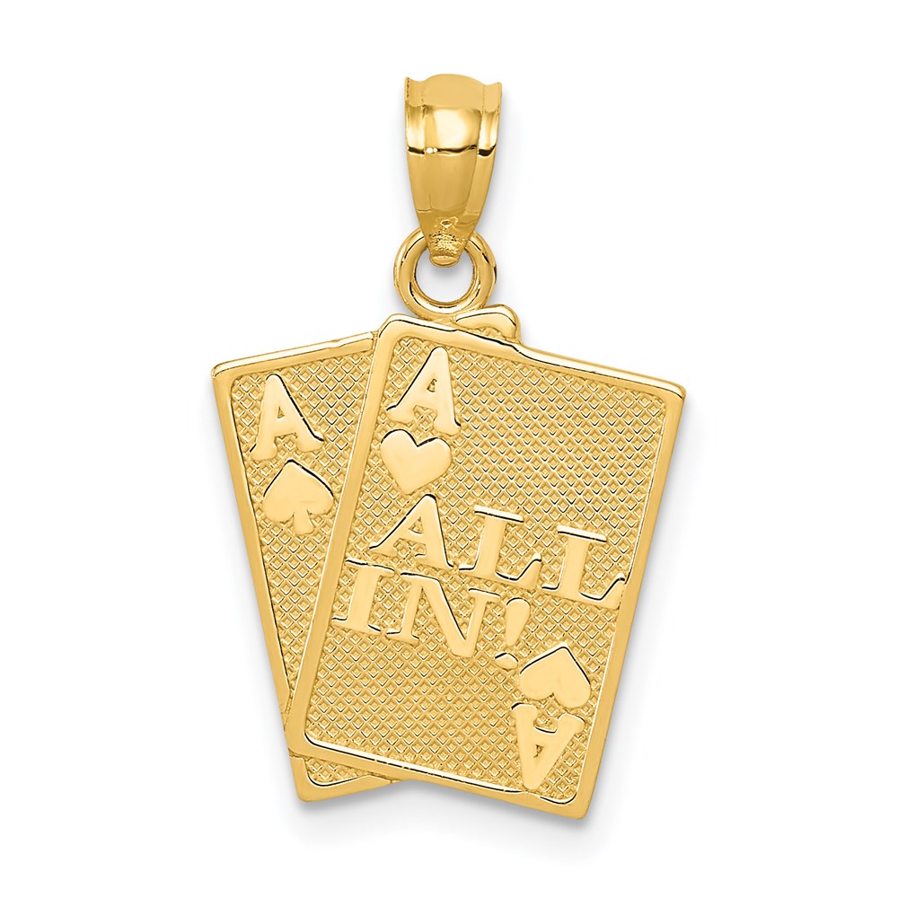14k Ace of Hearts and Ace of Spades ALL IN! Cards Pendant - Product Photo