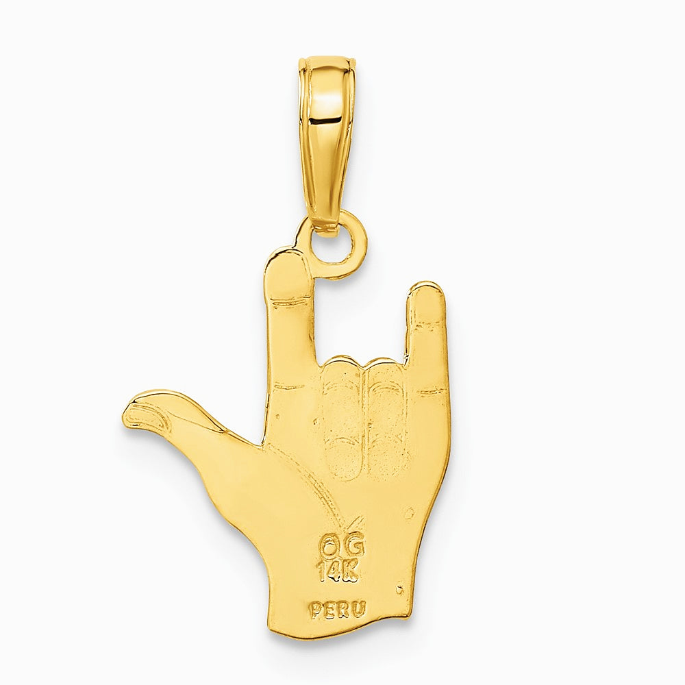 10K / 14K Yellow Gold I Love You Hand/ Sign Language Pendant - Product Photo