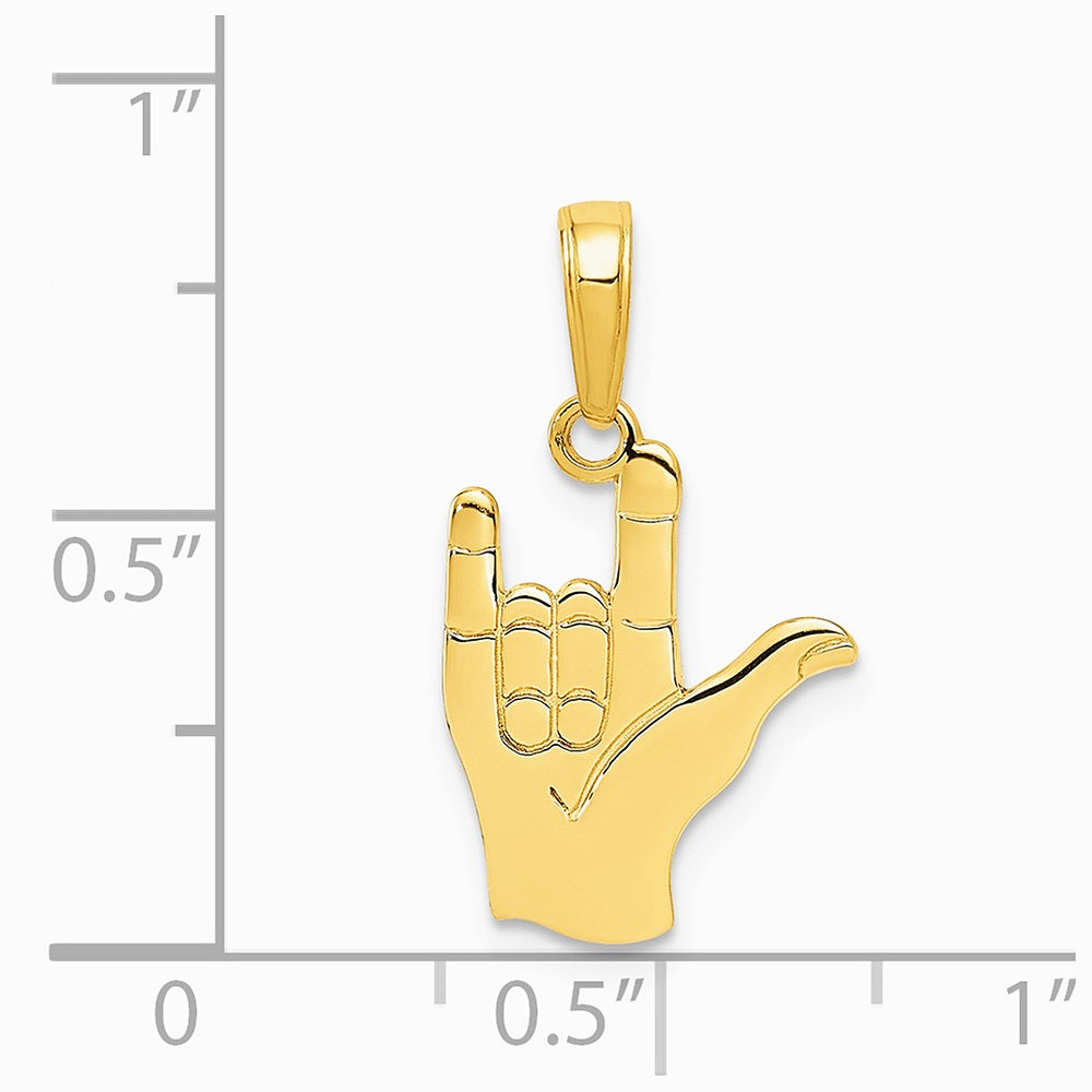 10K / 14K Yellow Gold I Love You Hand/ Sign Language Pendant - Product Photo