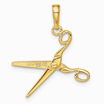 10K / 14K Yellow Gold 3-D Moveable Scissors Pendant - Product Photo