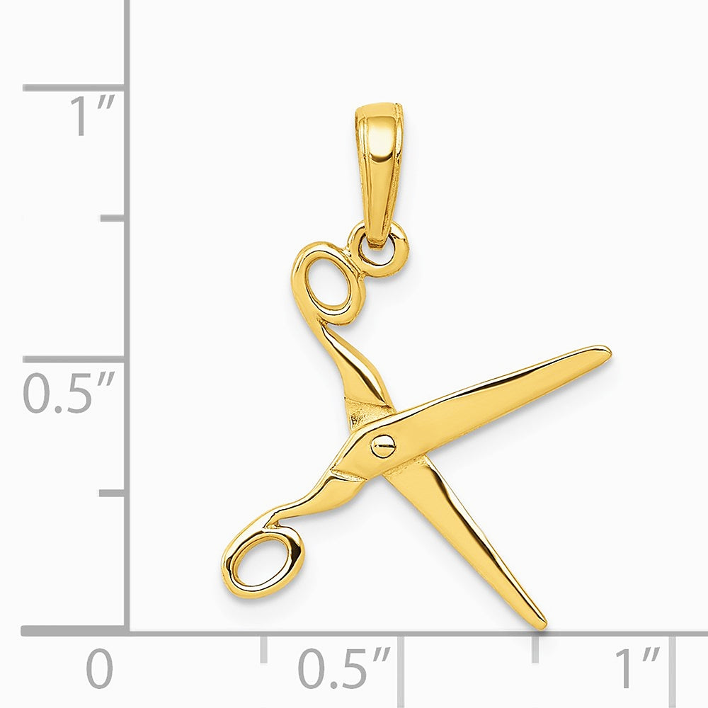 10K / 14K Yellow Gold 3-D Moveable Scissors Pendant - Product Photo