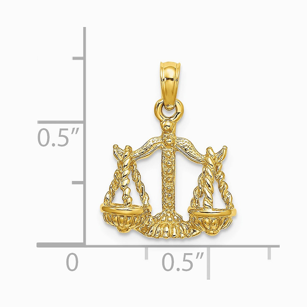 10K / 14K Yellow Gold 3-D Libra Zodiac Pendant - Product Photo