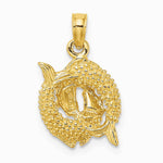 10K / 14K Yellow Gold 3-D Pisces Zodiac Pendant - Product Photo