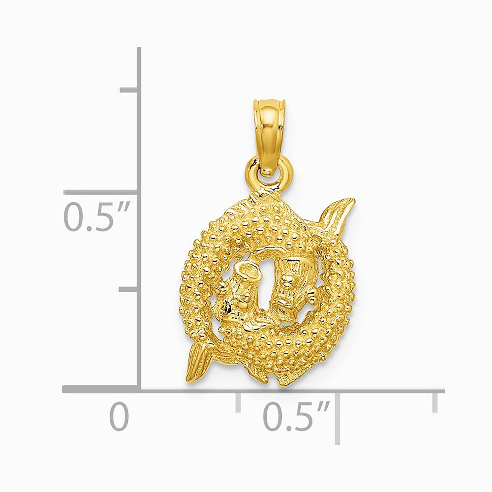 10K / 14K Yellow Gold 3-D Pisces Zodiac Pendant - Product Photo