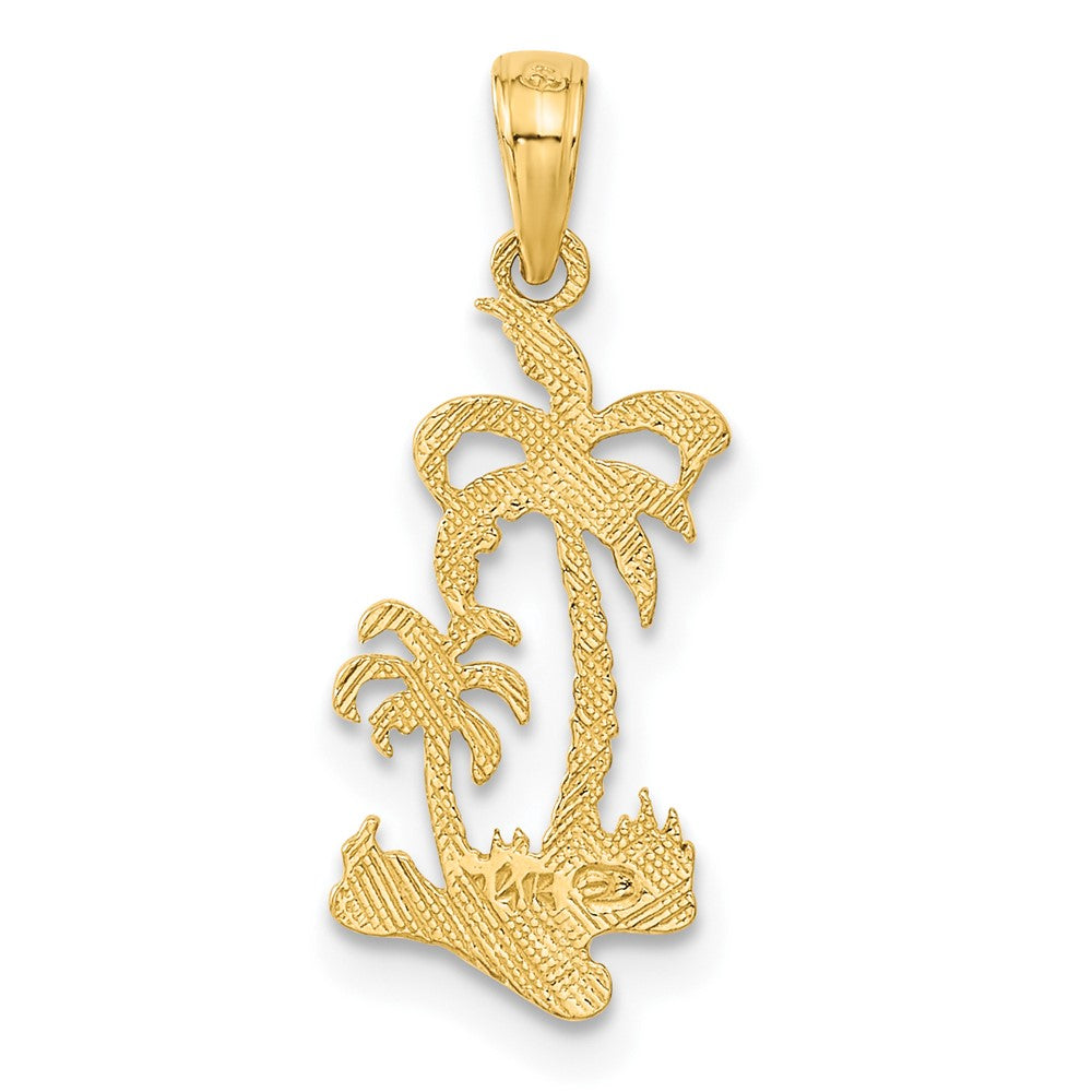 10K / 14K Yellow Gold Double Palm Trees Pendant - Product Photo