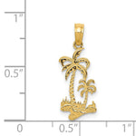 10K / 14K Yellow Gold Double Palm Trees Pendant - Product Photo