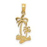 10K / 14K Yellow Gold Double Palm Trees Pendant - Product Photo
