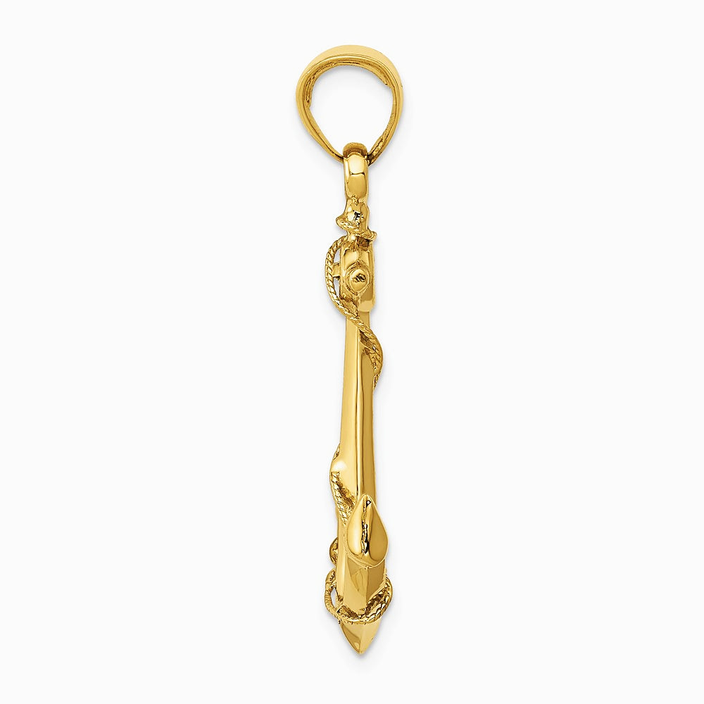 10K / 14K Yellow Gold 3-D Anchor with Rope Pendant - Product Photo
