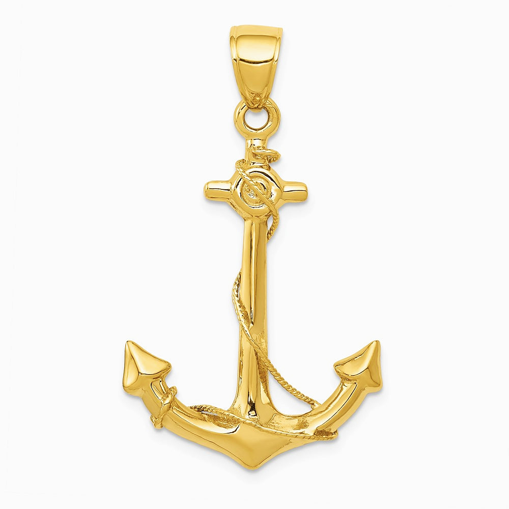10K / 14K Yellow Gold 3-D Anchor with Rope Pendant - Product Photo