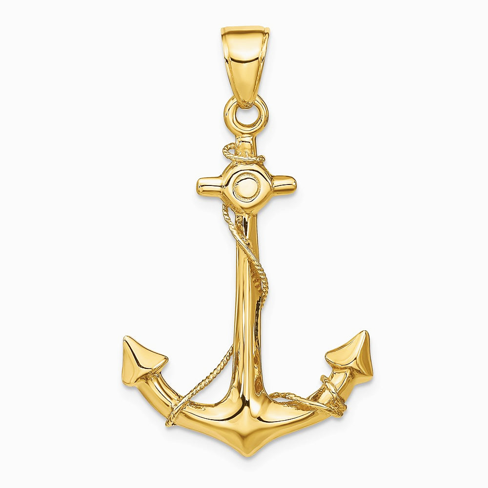 10K / 14K Yellow Gold 3-D Anchor with Rope Pendant - Product Photo