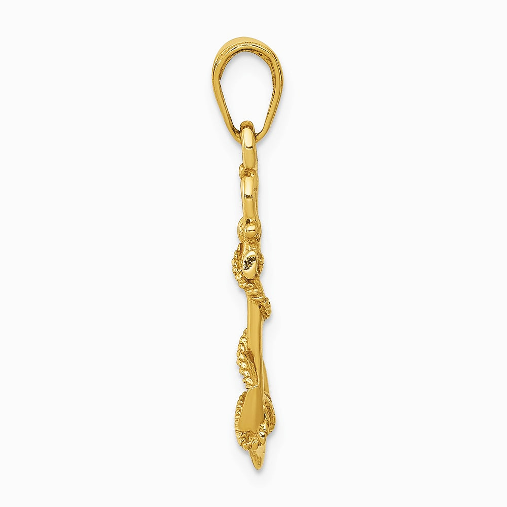 10K / 14K Yellow Gold 3-D Anchor with Shackle and Entwined Rope Pendant - Product Photo