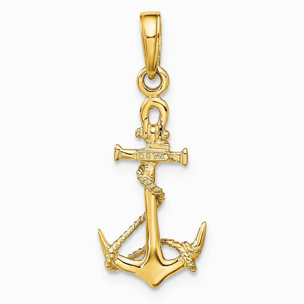 10K / 14K Yellow Gold 3-D Anchor with Shackle and Entwined Rope Pendant - Product Photo