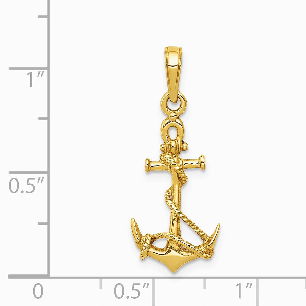10K / 14K Yellow Gold 3-D Anchor with Shackle and Entwined Rope Pendant - Product Photo