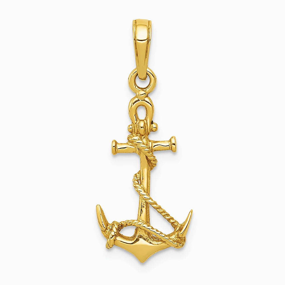10K / 14K Yellow Gold 3-D Anchor with Shackle and Entwined Rope Pendant - Product Photo