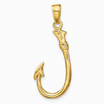 10K / 14K Yellow Gold 3D Fish Hook Pendant - Product Photo