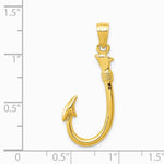 10K / 14K Yellow Gold 3D Fish Hook Pendant - Product Photo