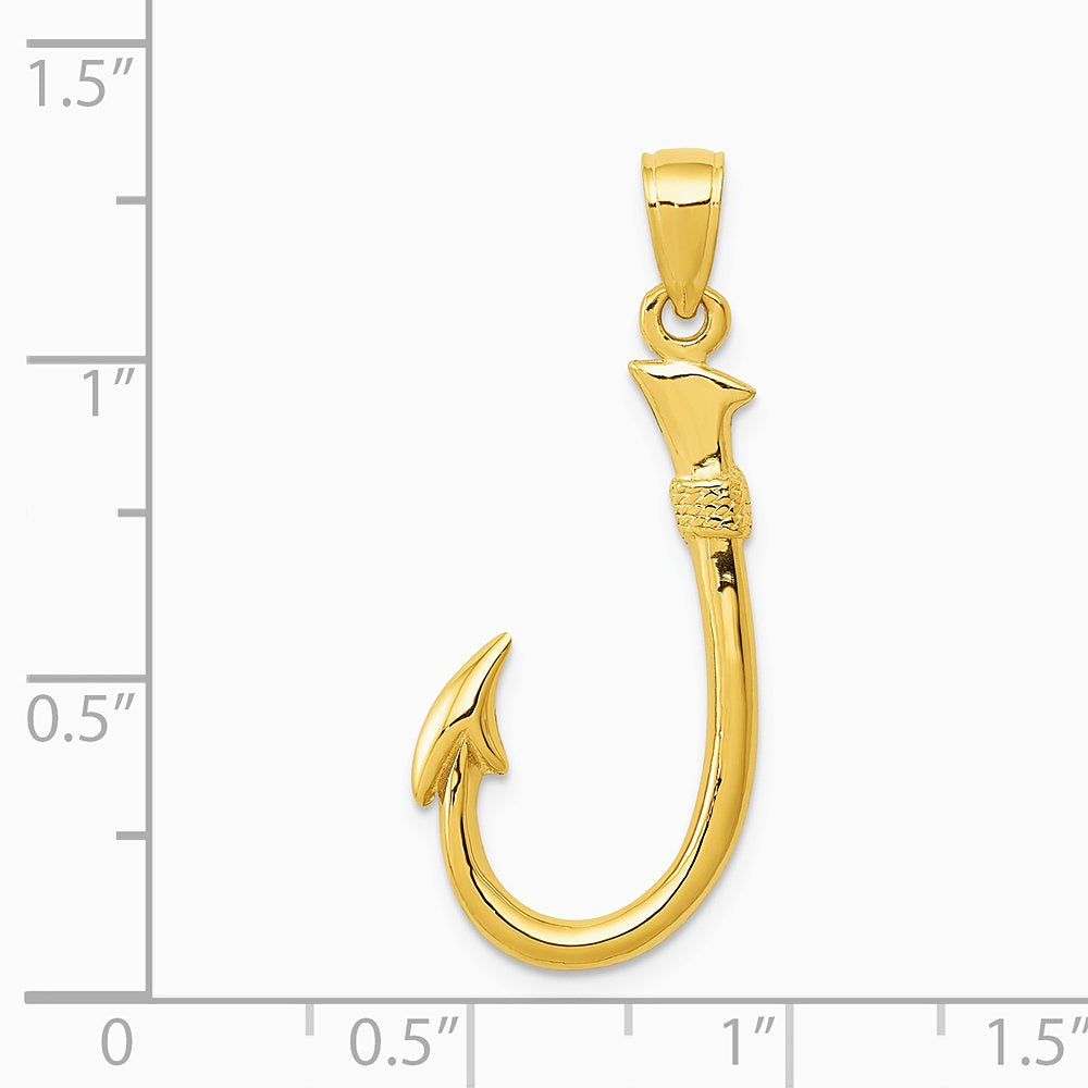 10K / 14K Yellow Gold 3D Fish Hook Pendant - Product Photo