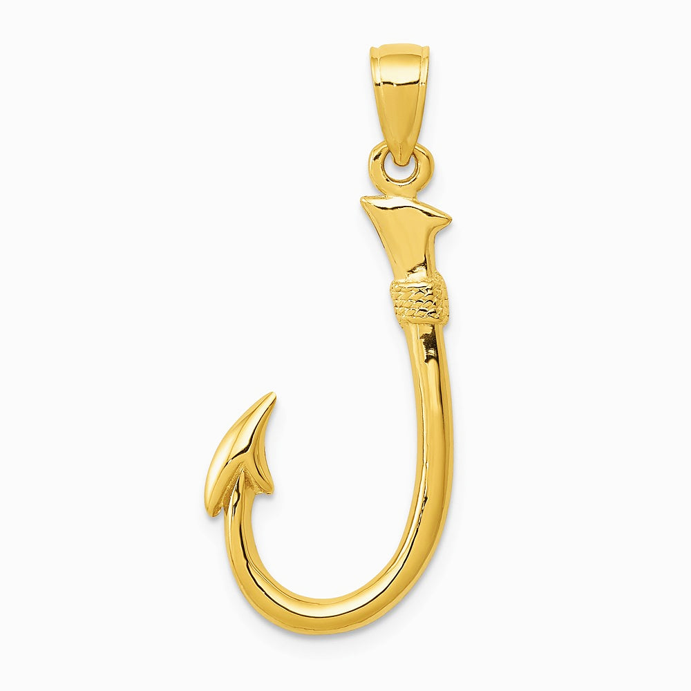 10K / 14K Yellow Gold 3D Fish Hook Pendant - Product Photo