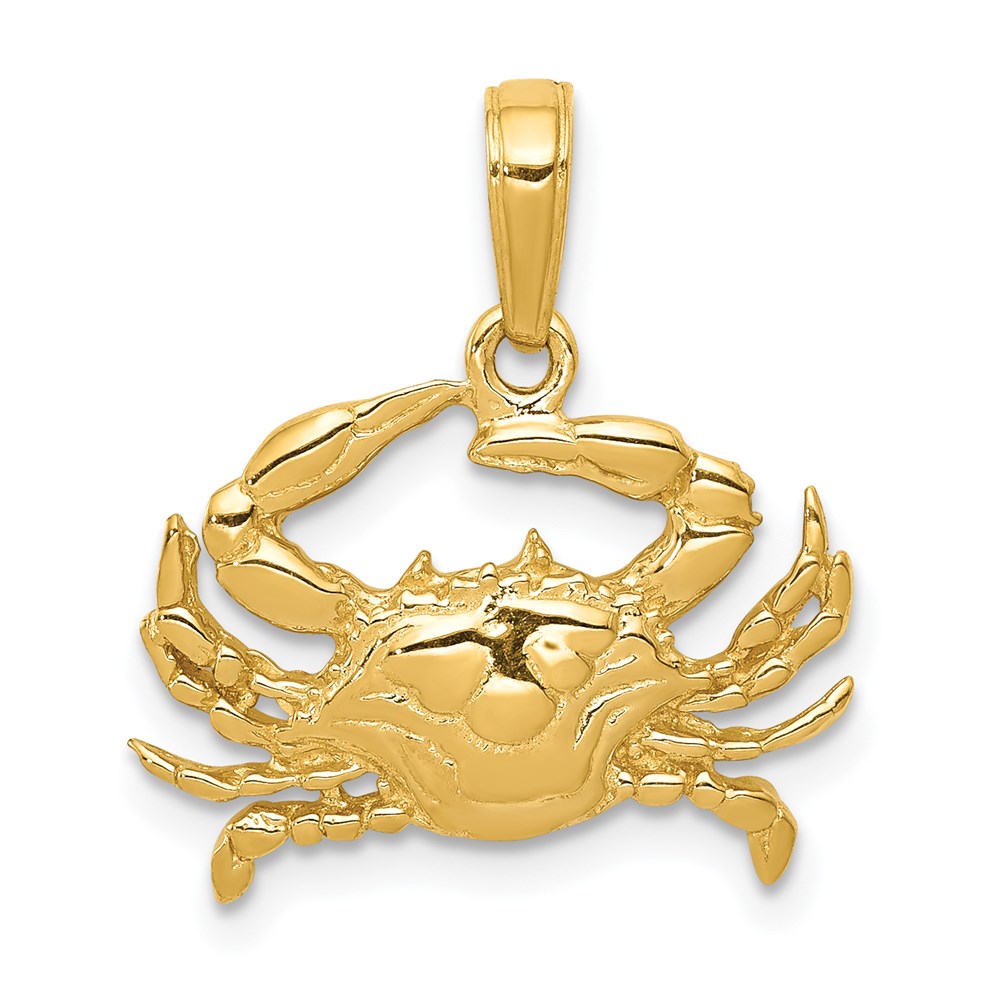 10K / 14K Yellow Gold Blue Crab Pendant - Product Photo