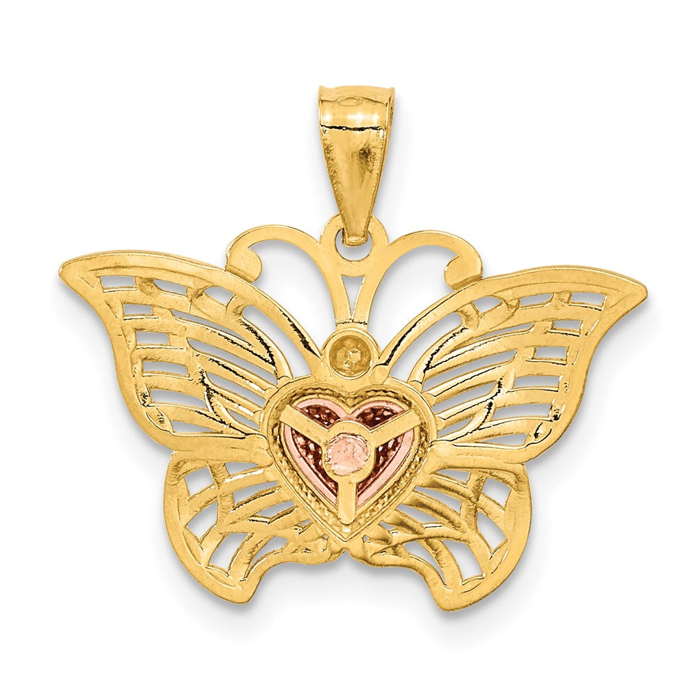 14k Two-tone w/White Rhodium Butterflyw/Heart Pendant - Product Photo