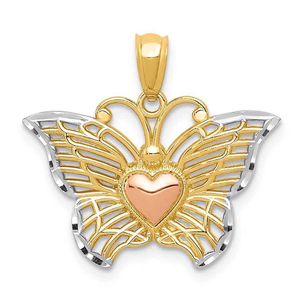 14K Two-tone with White Rhodium Butterflyw/Heart Pendant