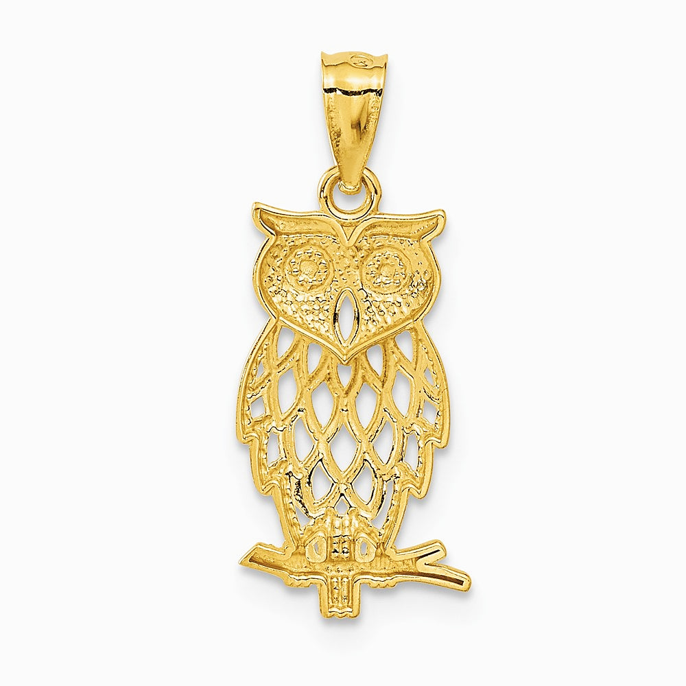 14K Yellow & Rhodium w/ Rhodium Owl Pendant - Product Photo