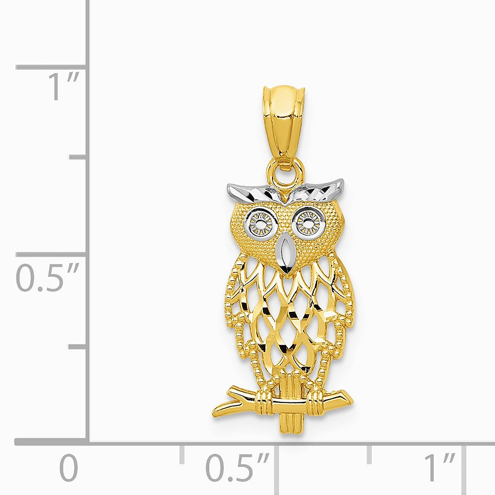 14K Yellow & Rhodium w/ Rhodium Owl Pendant - Product Photo
