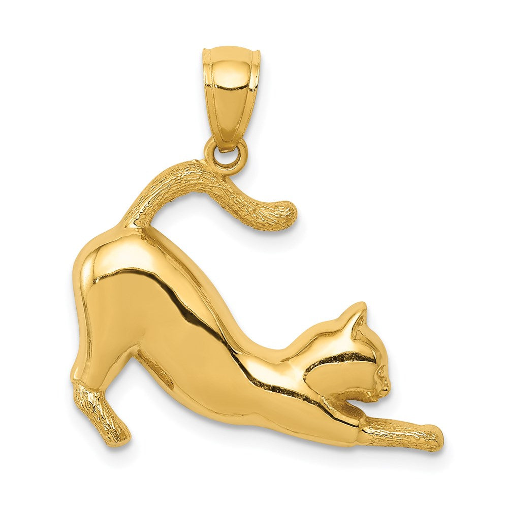 14k Stretching Cat Pendant - Product Photo