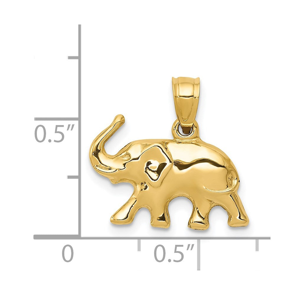 10K / 14K Yellow Gold 3-D Elephant Pendant - Product Photo