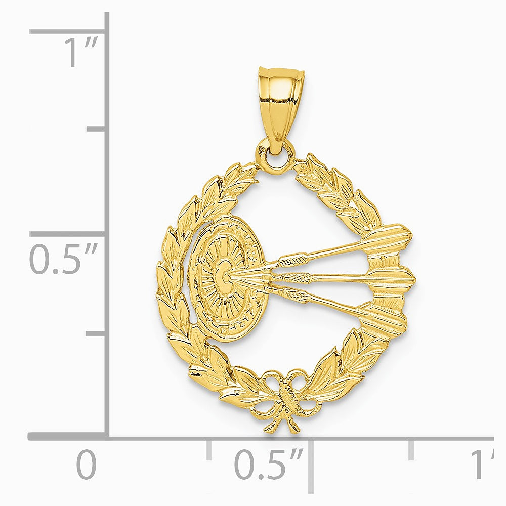 10K / 14K Yellow Gold Dart Board and Darts in Leaf Design Charm - Product Photo