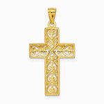 14K Yellow Gold Diamond-cut Filigree Cross Pendant - Product Photo
