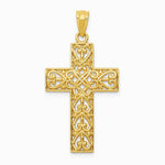 14K Yellow Gold Diamond-cut Filigree Cross Pendant - Product Photo