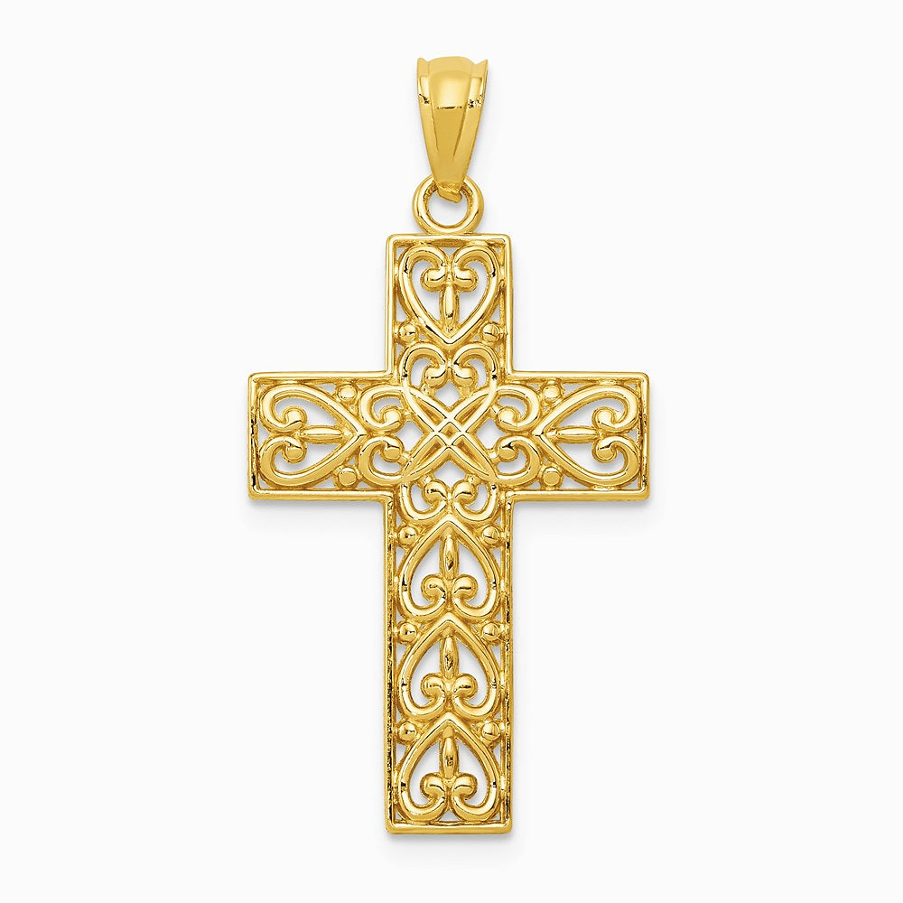 14K Yellow Gold Diamond-cut Filigree Cross Pendant