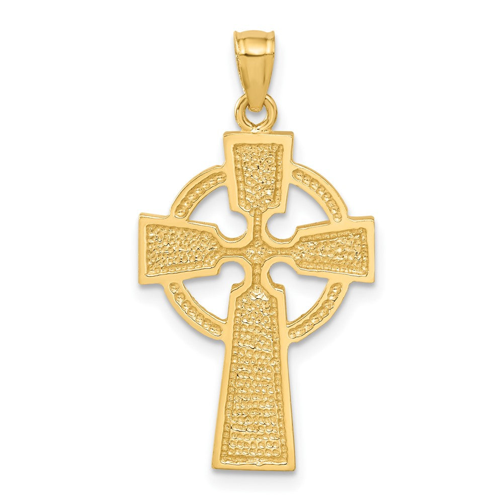 14K Yellow Gold Diamond-cut Celtic Cross Pendant - Product Photo