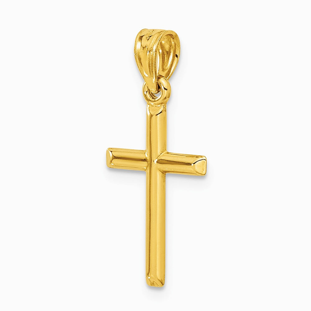 14K Yellow Gold Polished Hollow Cross Pendant - Product Photo