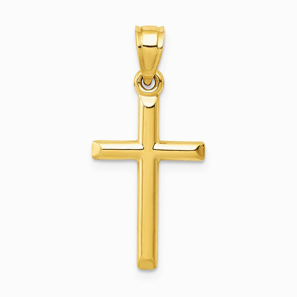 14K Yellow Gold Polished Hollow Cross Pendant - Product Photo