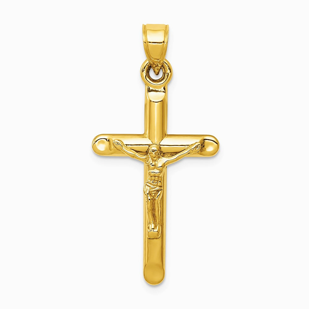 14K Yellow Gold Hollow Crucifix Pendant - Product Photo