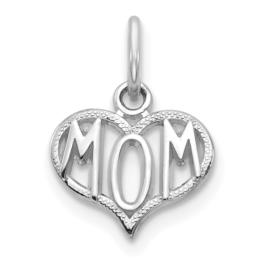 14k White Gold MOM Heart Charm - Product Photo