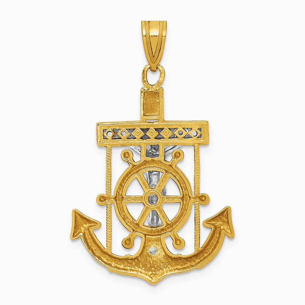 10K / 14K Two-tone Diamond-cut Mariner's Cross Pendant - Product Photo