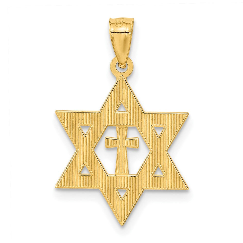 14k Diamond-cut Star of David w/Cross Pendant - Product Photo
