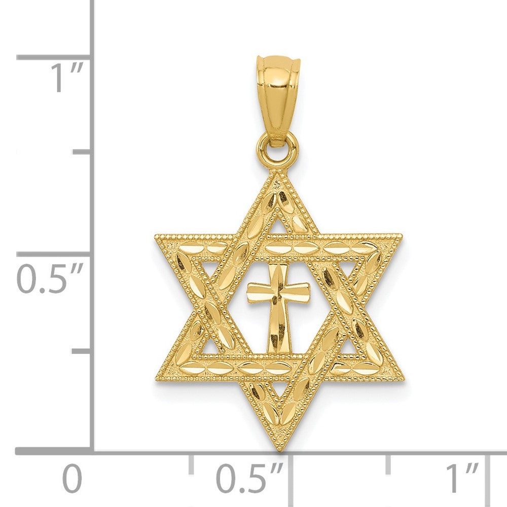 14k Diamond-cut Star of David w/Cross Pendant - Product Photo