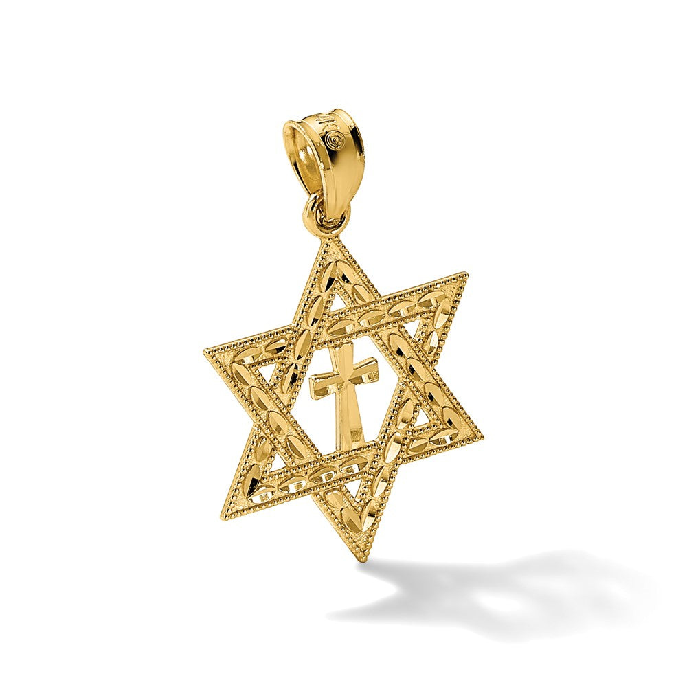 14k Diamond-cut Star of David w/Cross Pendant - Product Photo